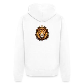 Majestätischer Löwe mit goldener Krone – Königlicher Dschungelverwandter - Unisex Premium Bio Zip Hoodie - Weiß - Hinten - Thijin (182cm)