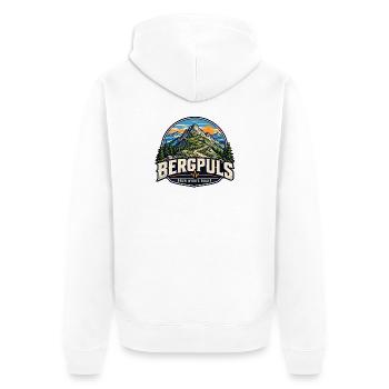 Bergpuls – Oben wird es ruhig - Unisex Premium Bio Zip Hoodie - Weiß - Hinten - Thijin (182cm)