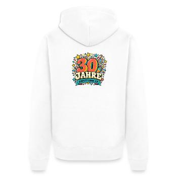 30 Jahre – Konfetti kann ich - Unisex Premium Bio Zip Hoodie - Weiß - Hinten - Thijin (182cm)