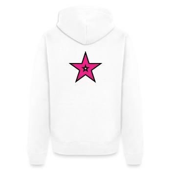 Pink Star auf Schwarz - Unisex Premium Bio Zip Hoodie - Weiß - Hinten - Thijin (182cm)