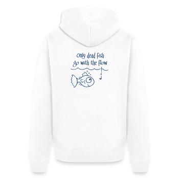 Nur tote Fische gehen mit dem Strom - Unisex Premium Bio Zip Hoodie - Weiß - Hinten - Thijin (182cm)