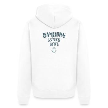 Hamburg Koordinaten Längengrad Breitengrad - Unisex Premium Bio Zip Hoodie - Weiß - Hinten - Thijin (182cm)