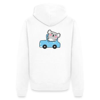 Koala in einem winzigen blauen Auto - Unisex Premium Bio Zip Hoodie - Weiß - Hinten - Thijin (182cm)