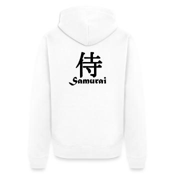 Samurai mit Text - Unisex Premium Bio Zip Hoodie - Weiß - Hinten - Thijin (182cm)
