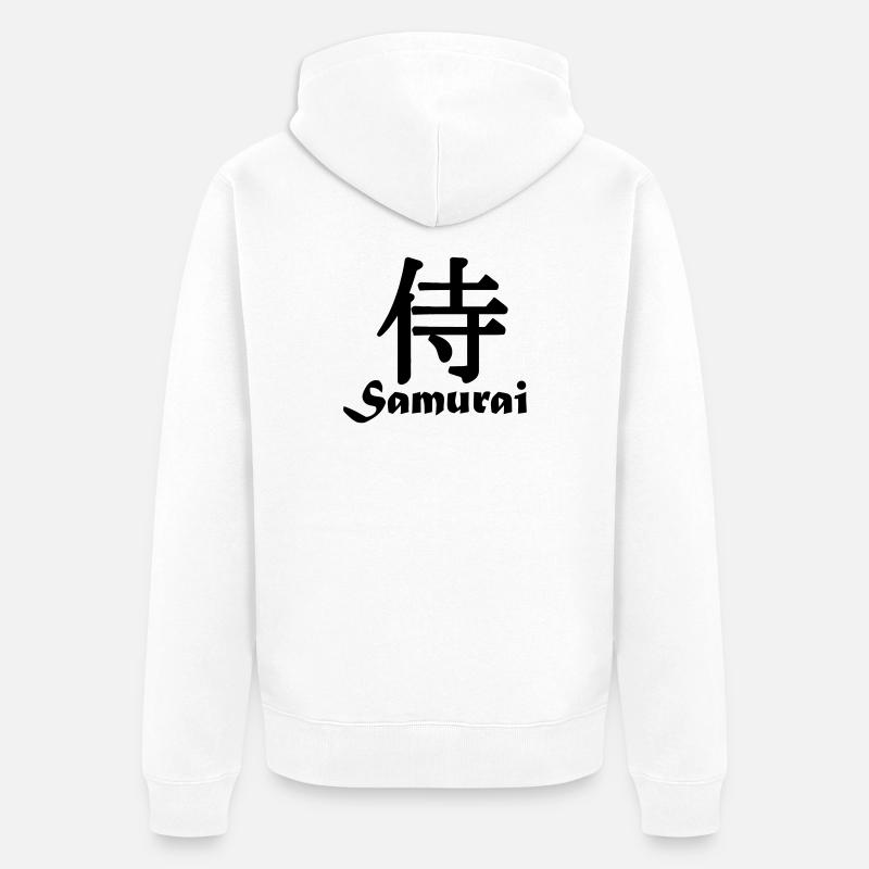 Samurai mit Text - Unisex Premium Bio Zip Hoodie - Weiß