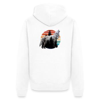 heulender Wolf Doppelbelichtung mit Retro Sunset - Unisex Premium Bio Zip Hoodie - Weiß - Hinten - Thijin (182cm)