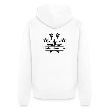 Star with bar in between and text 'Badminton Star' - Unisex Premium Organic Zip Hoodie - white - Back - Thijin (182cm)