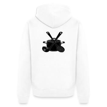 Cuillère à soupe à la poêle et cuillère à fente foncée - Veste à capuche bio Premium Unisexe - blanc - Dos - Thijin (182cm)