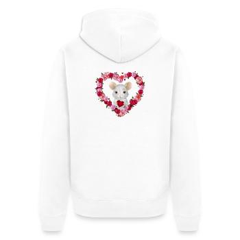weiße Maus mit Rosen Herz zum Valentinstag - Unisex Premium Bio Zip Hoodie - Weiß - Hinten - Thijin (182cm)