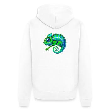 Chamäleon - Unisex Premium Bio Zip Hoodie - Weiß - Hinten - Thijin (182cm)