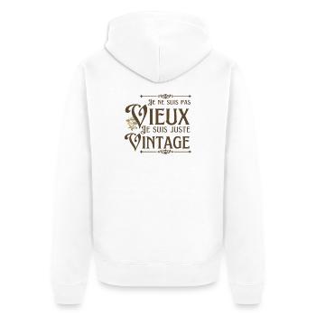 Ich bin nicht alt, ich bin nur Vintage - Unisex Premium Bio Zip Hoodie - Weiß - Hinten - Thijin (182cm)