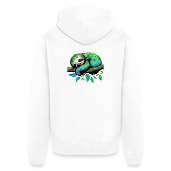 Faultier - Unisex Premium Bio Zip Hoodie - Weiß - Hinten - Thijin (182cm)