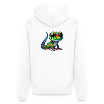 Gecko - Unisex Premium Bio Zip Hoodie - Weiß - Hinten - Thijin (182cm)