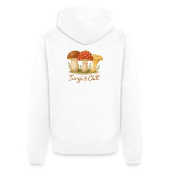 Fungi & Chill - Unisex Premium Bio Zip Hoodie - Weiß - Hinten - Thijin (182cm)