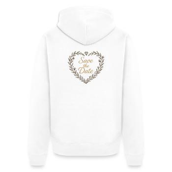 Réservez la date Coeur avec Diamant – Mariage 2025 - Veste à capuche bio Premium Unisexe - blanc - Dos - Thijin (182cm)