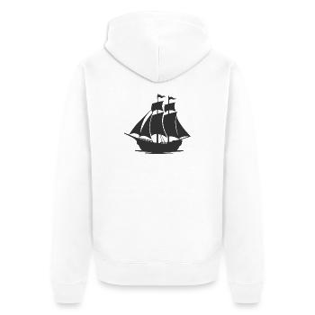 Mysteriöse Silhouette eines Segelschiffs - Unisex Premium Bio Zip Hoodie - Weiß - Hinten - Thijin (182cm)