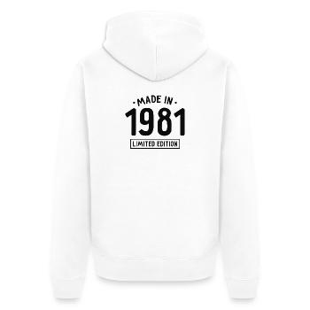 Fabriqué en 1981 - Edition limitée - Année de naissance - Veste à capuche bio Premium Unisexe - blanc - Dos - Thijin (182cm)