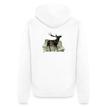 Hirsch - Unisex Premium Bio Zip Hoodie - Weiß - Hinten - Thijin (182cm)