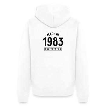 Made in 1983 - Limited Edition - Geburtsjahr - Unisex Premium Bio Zip Hoodie - Weiß - Hinten - Thijin (182cm)