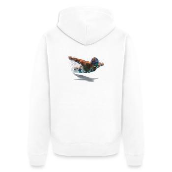 Farbenfeuer Schwimmer im Freistil - Unisex Premium Bio Zip Hoodie - Weiß - Hinten - Thijin (182cm)