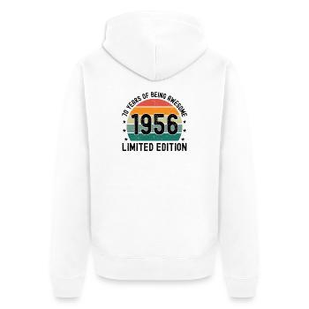 70 ans d’être génial 1956 Édition limitée - Veste à capuche bio Premium Unisexe - blanc - Dos - Thijin (182cm)