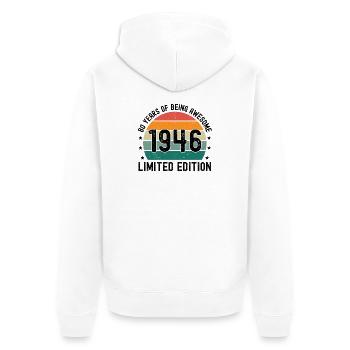 80 ans d’être génial 1946 Édition limitée - Veste à capuche bio Premium Unisexe - blanc - Dos - Thijin (182cm)