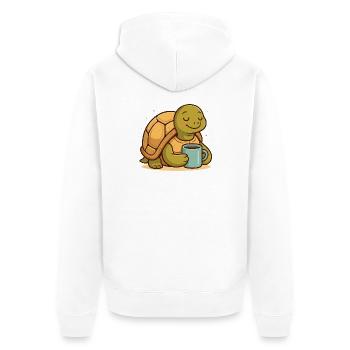 Kaffee-Turtel im Morgenlicht - Unisex Premium Bio Zip Hoodie - Weiß - Hinten - Thijin (182cm)