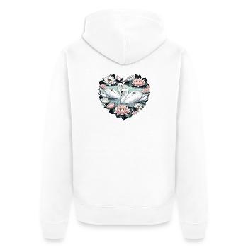 Schwäne und Lotusblüten - Unisex Premium Bio Zip Hoodie - Weiß - Hinten - Thijin (182cm)