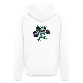 Frog Fitness Haltères Entraînement Musculation Gym - Veste à capuche bio Premium Unisexe - blanc - Dos - Thijin (182cm)