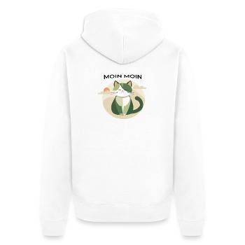 Moin moin - Katze mit Norddeutscher Begrüßung - Unisex Premium Bio Zip Hoodie - Weiß - Hinten - Thijin (182cm)