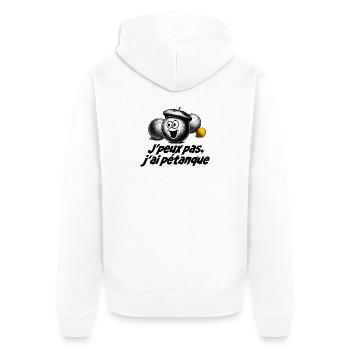 Ich kann nicht. Ich habe Petanque. - Unisex Premium Bio Zip Hoodie - Weiß - Hinten - Thijin (182cm)