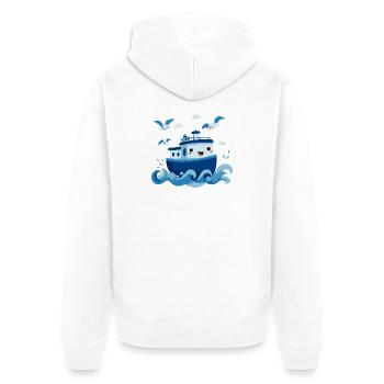 Fröhliches Blaues Boot auf See - Unisex Premium Bio Zip Hoodie - Weiß - Hinten - Thijin (182cm)