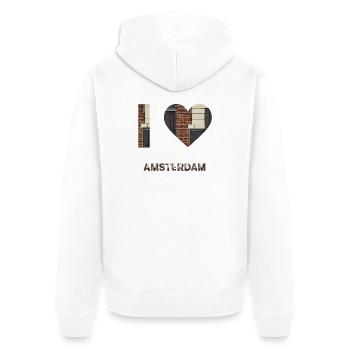 T-shirt emblème cœur en brique d’Amsterdam - Veste à capuche bio Premium Unisexe - blanc - Dos - Thijin (182cm)