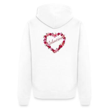 Herzförmiger Rosengruß zum Valentinstag - Unisex Premium Bio Zip Hoodie - Weiß - Hinten - Thijin (182cm)