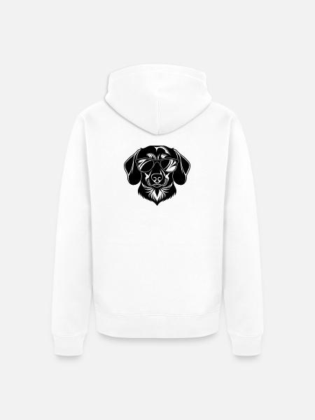 Dackel Hundekopf mit Sonnenbrille - Unisex Premium Bio Zip Hoodie - Weiß