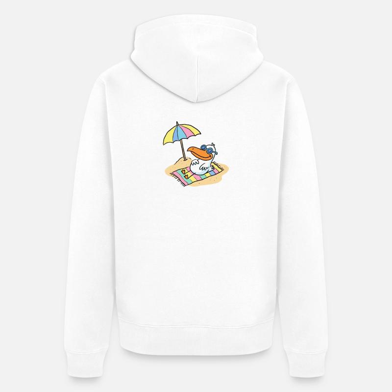 Oiseau du soleil sur la plage avec parasol - Veste à capuche bio Premium Unisexe - blanc
