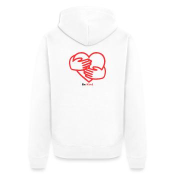 Hände im Herz Wärme - Unisex Premium Bio Zip Hoodie - Weiß - Hinten - Thijin (182cm)