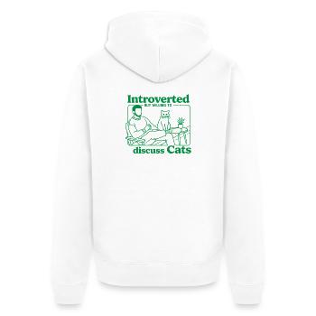 Introvertiert, aber bereit, mit Katzen zu plaudern - Unisex Premium Bio Zip Hoodie - Weiß - Hinten - Thijin (182cm)