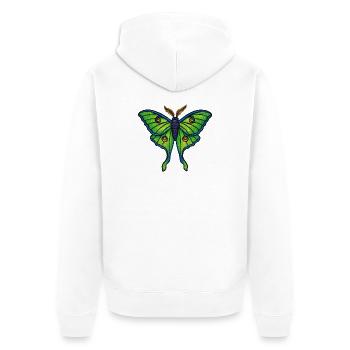 Fleur ailée de papillon vert néon - Veste à capuche bio Premium Unisexe - blanc - Dos - Thijin (182cm)