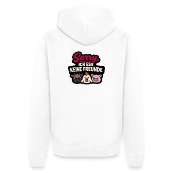 Sorry ich ess keine Freunde Vegan Spruch - Unisex Premium Bio Zip Hoodie - Weiß - Hinten - Thijin (182cm)