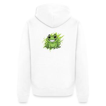 Fröhlicher Frosch Cartoon Grün Neon - Unisex Premium Bio Zip Hoodie - Weiß - Hinten - Thijin (182cm)