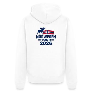 Norwegen Tour 2026 Geschenk Abenteuer - Unisex Premium Bio Zip Hoodie - Weiß - Hinten - Thijin (182cm)