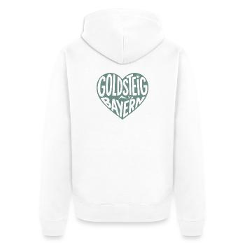 Goldsteig Bayern Herzdesign - Unisex Premium Bio Zip Hoodie - Weiß - Hinten - Thijin (182cm)