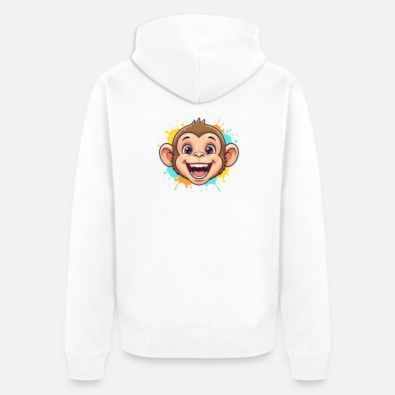 Fröhlicher Affe mit Farbspritzern - Unisex Premium Bio Zip Hoodie - Weiß