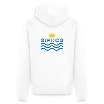 Sifnos Sonnen- und Wellenemblem - Unisex Premium Bio Zip Hoodie - Weiß - Hinten - Thijin (182cm)