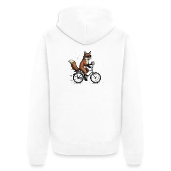 Fuchs auf Fahrrad mit Kaffee – Tier Humor - Unisex Premium Bio Zip Hoodie - Weiß - Hinten - Thijin (182cm)