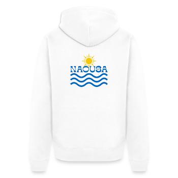 Naousa Sonnenwellen-Logo - Unisex Premium Bio Zip Hoodie - Weiß - Hinten - Thijin (182cm)