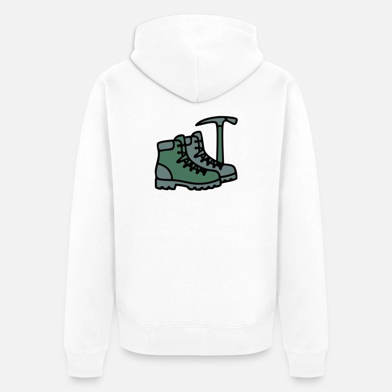 Wanderschuhe Eispickel Bergsteiger Alpen Wanderer - Unisex Premium Bio Zip Hoodie - Weiß