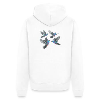 Bunte Tauben im Flug - Unisex Premium Bio Zip Hoodie - Weiß - Hinten - Thijin (182cm)