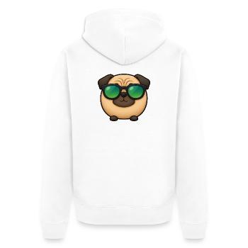 Mops Hund Cartoon Chibi Kawaii Sonnenbrille - Unisex Premium Bio Zip Hoodie - Weiß - Hinten - Thijin (182cm)